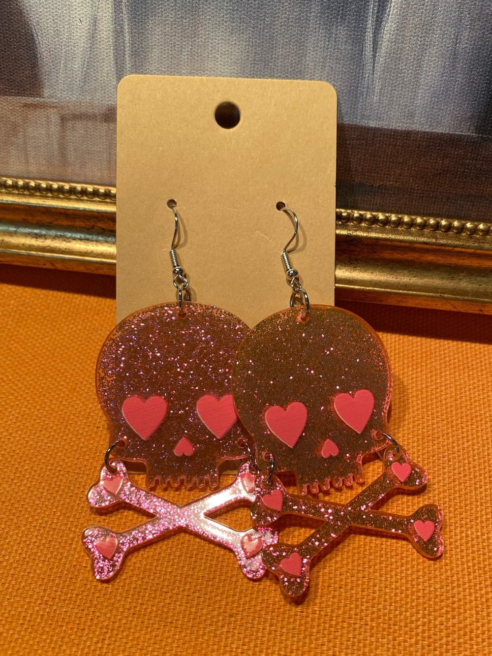 Pink Glitter Skull & Crossbones Dangle Earrings